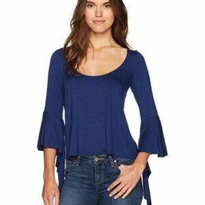 Clayton Women's Klae Top Navy, Waterfall Ruffle Sleeve